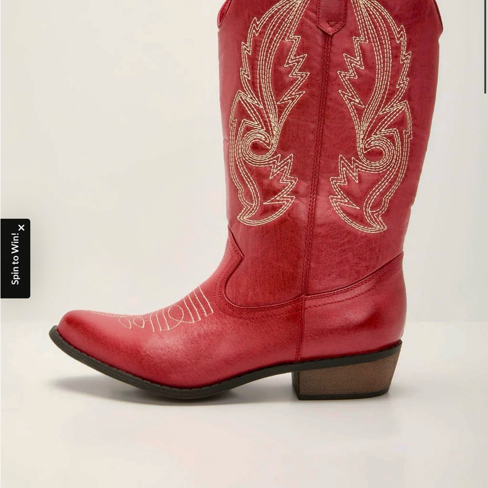 Vici Red Embroidered Heeled Boots - image 1